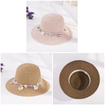  Straw Sun Hat Wide Brim Shell Decor Bucket Hats Casual Sunshade Beach Hat  eb-97153132